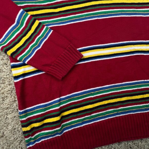 Lauren Ralph Lauren Sweater Striped Colorful Medium Cotton Oversized 1/4 Zip - Picture 10 of 13